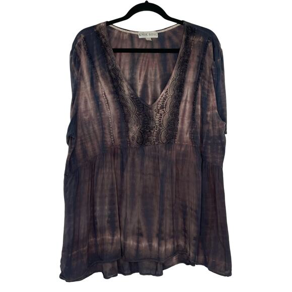Knox Rose black brown tie dye blouse women's size XXL V-neck - Picture 1 of 12